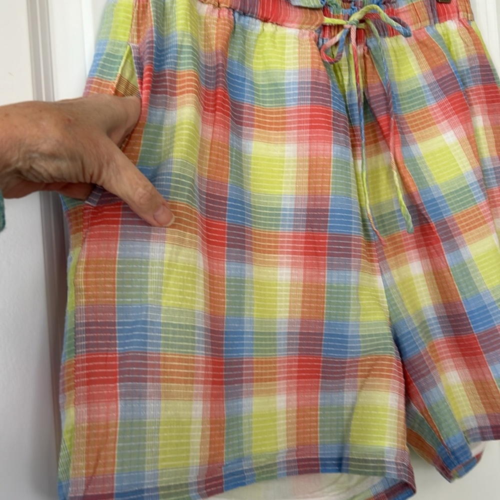 Johnny Was Workshop Delacey Plaid Paperbag Waist Shorts w Pockets w MEASUREMENTS - Picture 9 of 14